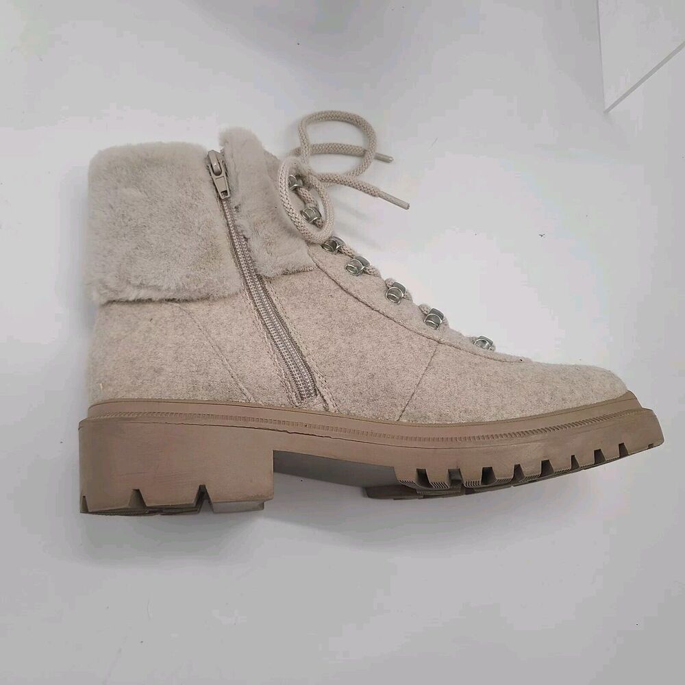 Anne Klein I-Flex Carmine Ankle Boots Size 10M Beige Zip & Lace-Up CARM01F9 - Picture 7 of 11